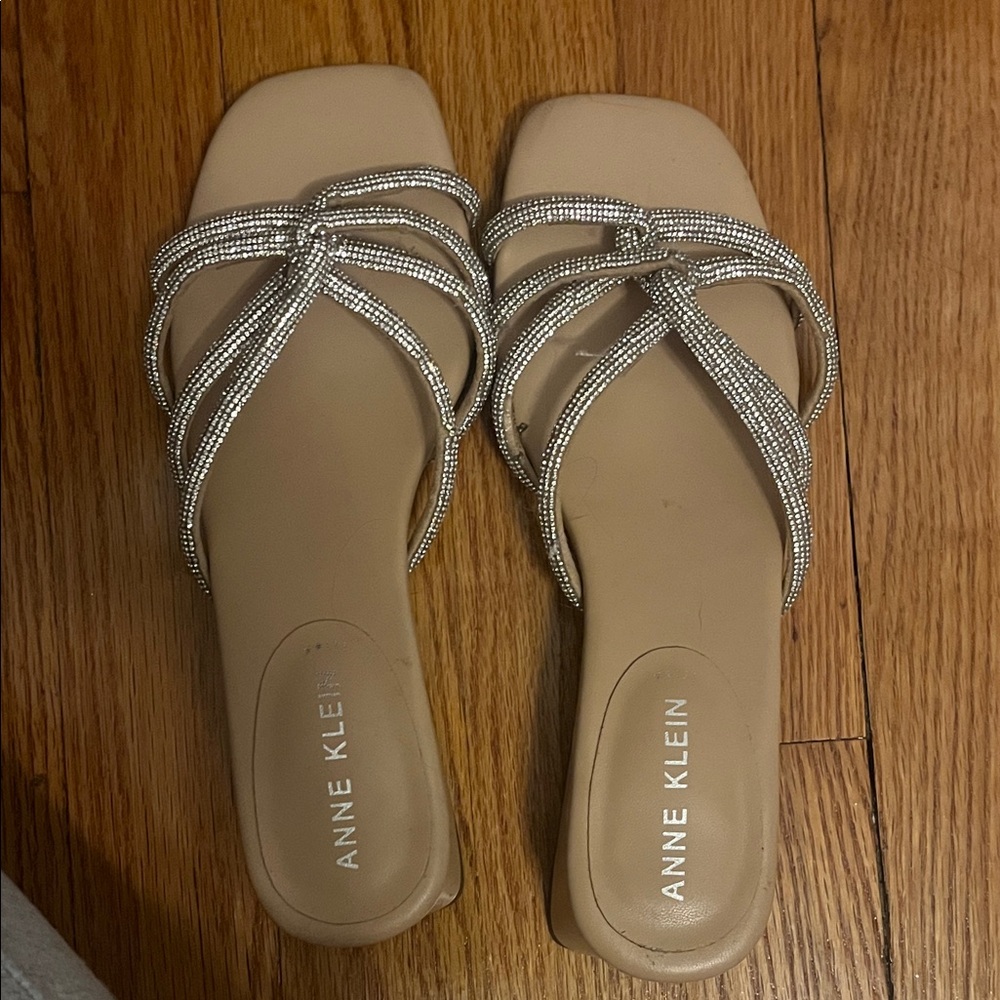 Anne Klein Beige and Silver Strappy Sandals